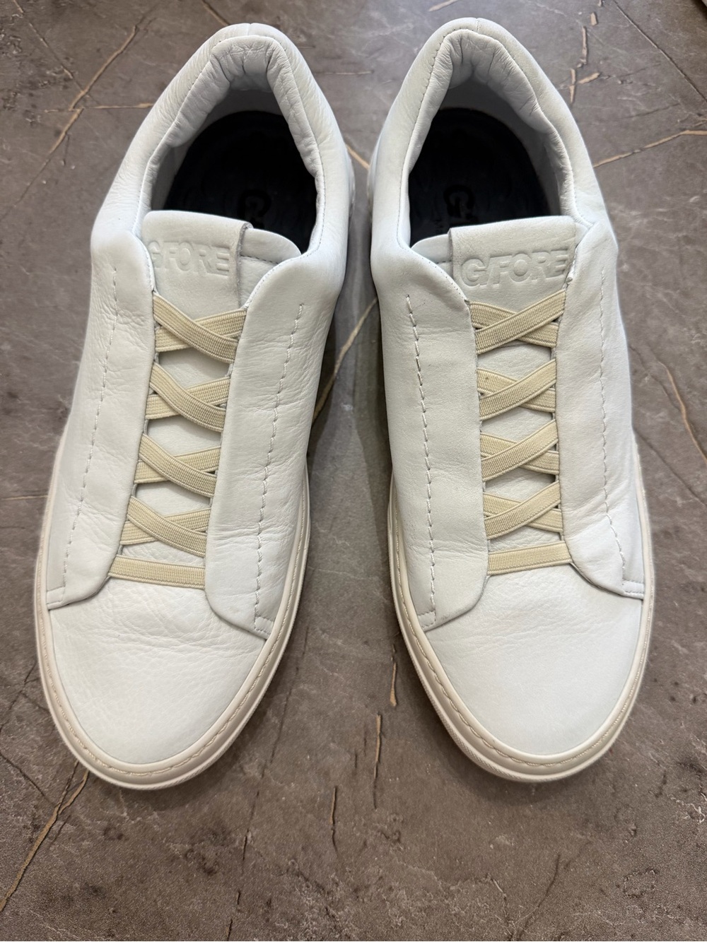 G/FORE White Leather Lace-Up Sneakers unisex US W8.5 M7 EU 40 Logo Accents